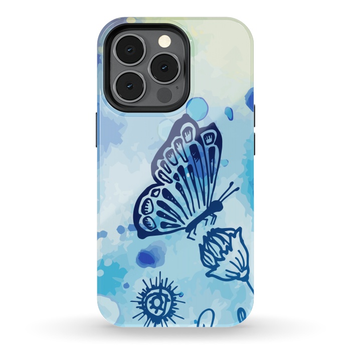 iPhone 13 pro StrongFit BLUE SHADED BUTTERFLY PATTERN by MALLIKA
