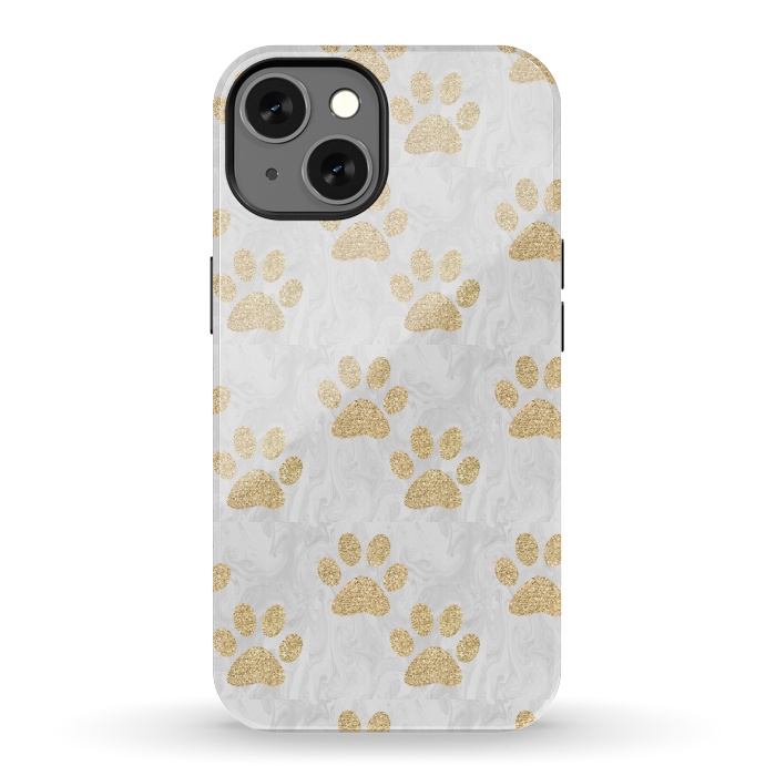 iPhone 13 StrongFit Gold Paw Prints on Marble by Julie Erin Designs