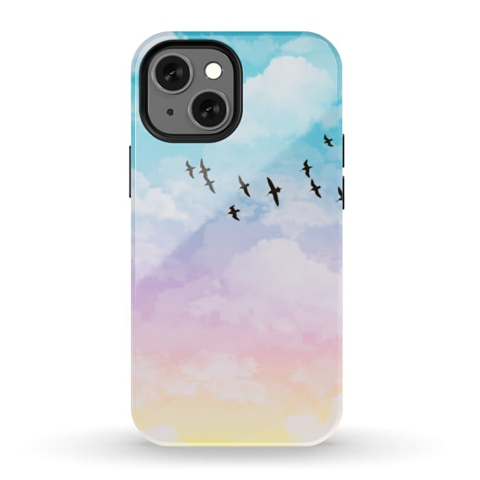 iPhone 13 mini StrongFit Pastel Clouds with Birds by Julie Erin Designs