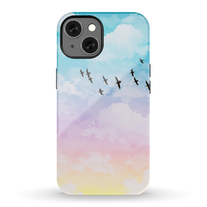 iPhone 13 StrongFit Pastel Clouds with Birds by Julie Erin Designs