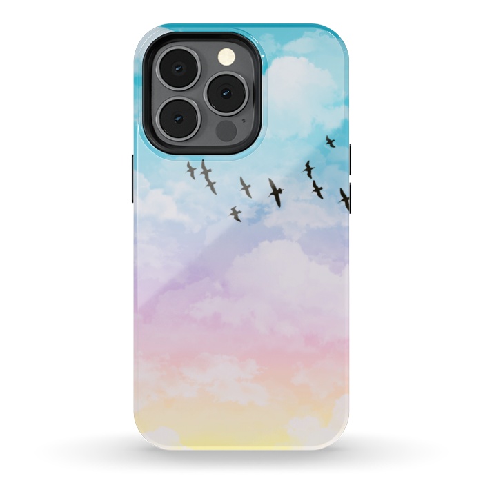 iPhone 13 pro StrongFit Pastel Clouds with Birds by Julie Erin Designs