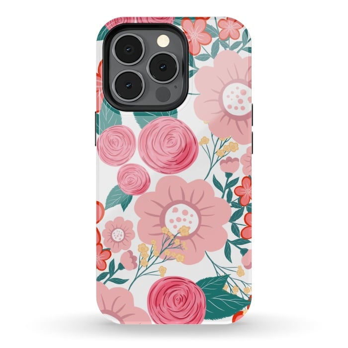 iPhone 13 pro StrongFit Cute girly pink Hand Drawn Flowers design by InovArts