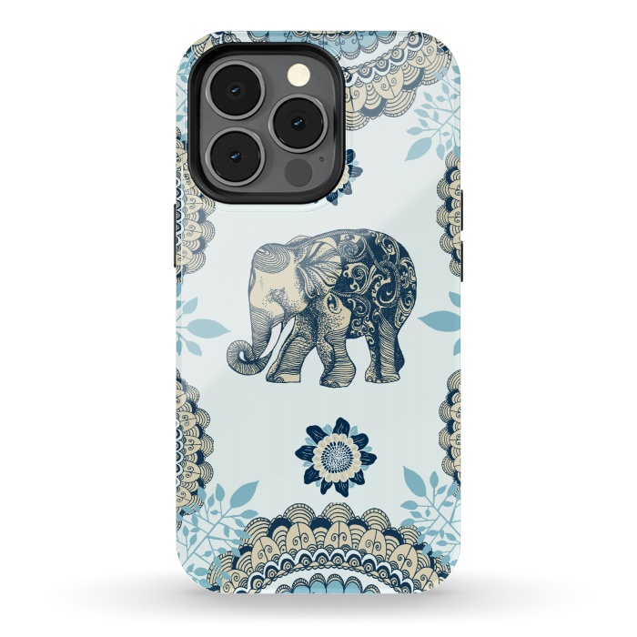 iPhone 13 pro StrongFit Blue Floral Elephant  by Rose Halsey