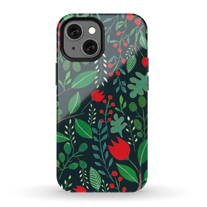 iPhone 13 mini StrongFit Christmas Floral Black by Hanny Agustine