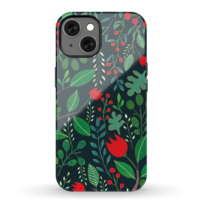 iPhone 13 StrongFit Christmas Floral Black by Hanny Agustine