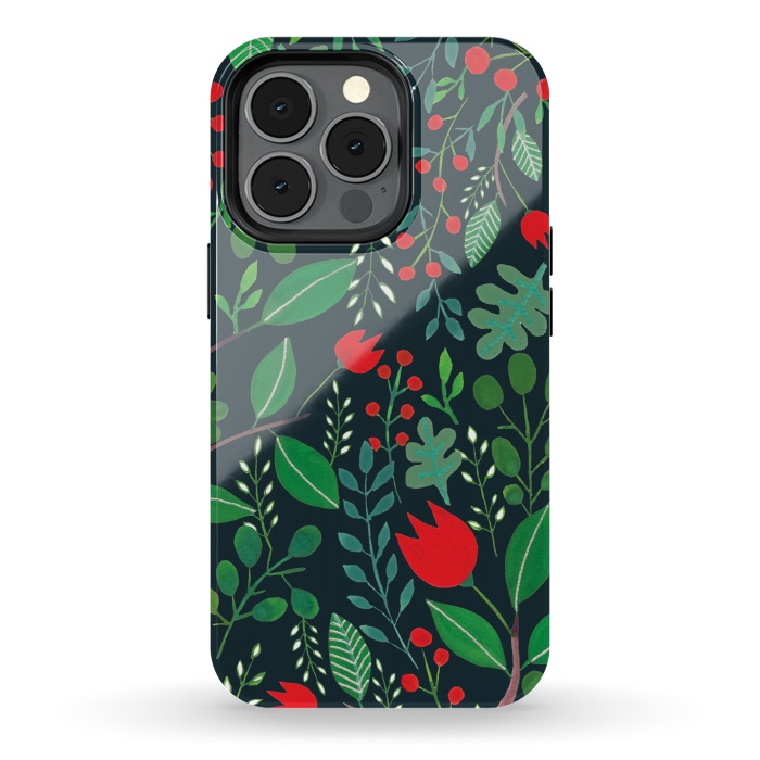 iPhone 13 pro StrongFit Christmas Floral Black by Hanny Agustine