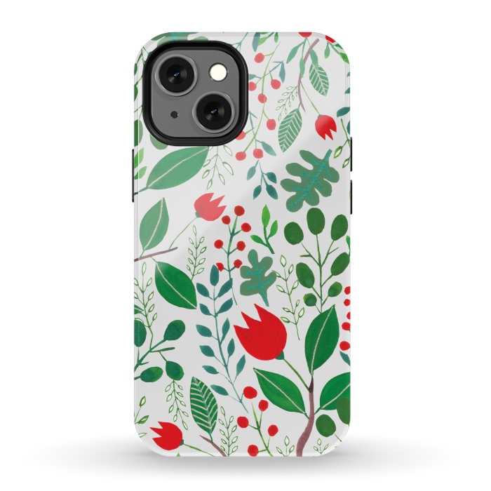 iPhone 13 mini StrongFit Christmas Floral White by Hanny Agustine