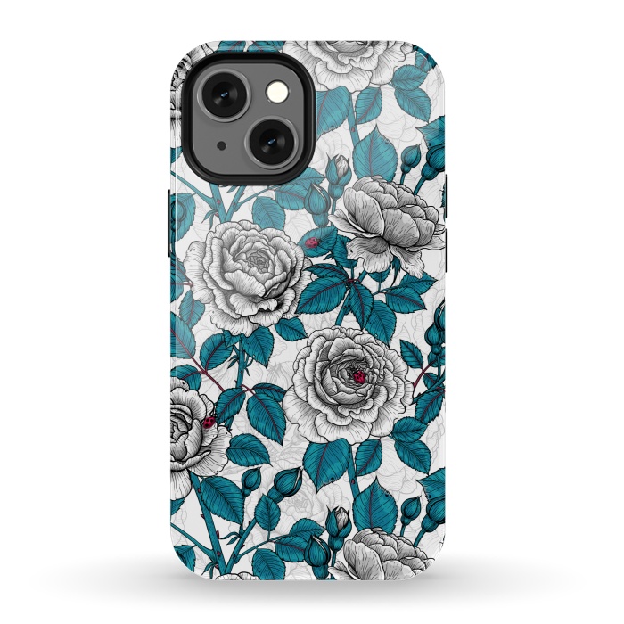 iPhone 13 mini StrongFit  White roses and ladybugs by Katerina Kirilova
