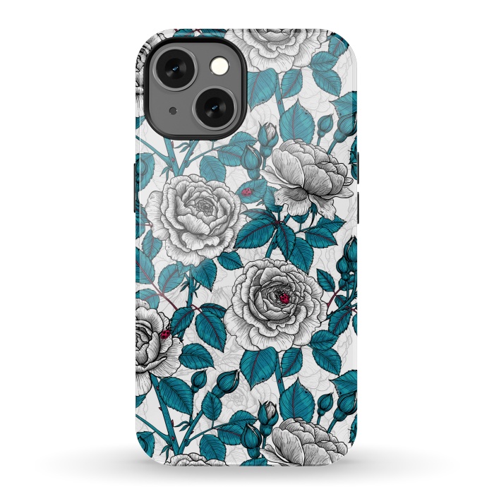 iPhone 13 StrongFit  White roses and ladybugs by Katerina Kirilova