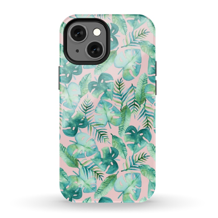 iPhone 13 mini StrongFit Cyan Tropical Jungle on Pink by Tangerine-Tane