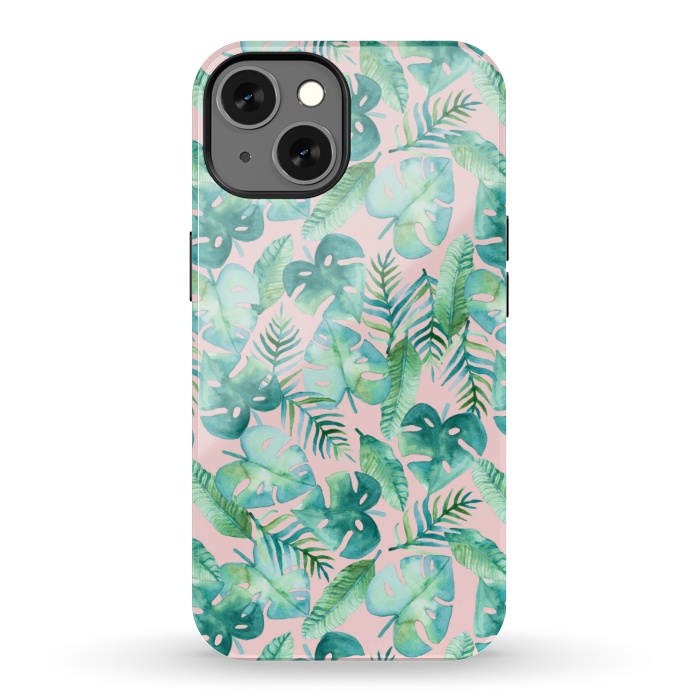 iPhone 13 StrongFit Cyan Tropical Jungle on Pink by Tangerine-Tane