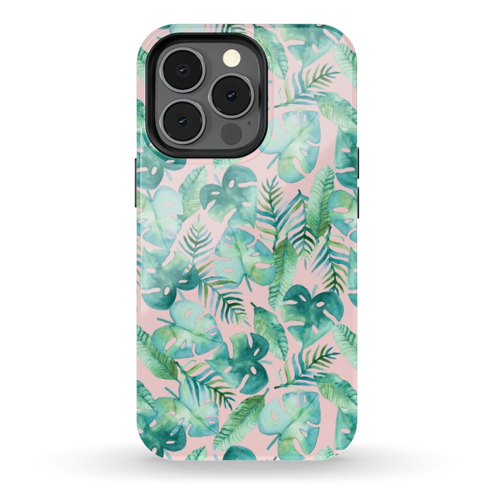 iPhone 13 pro StrongFit Cyan Tropical Jungle on Pink by Tangerine-Tane