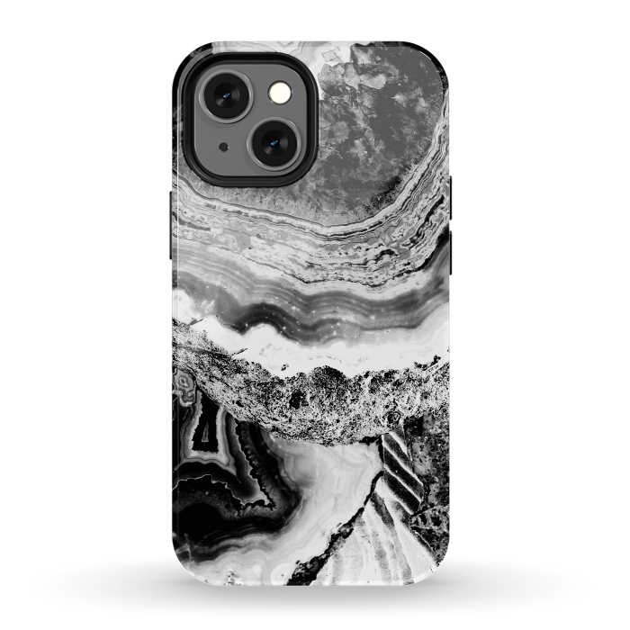 iPhone 13 mini StrongFit Black and white geode marble art by Oana 