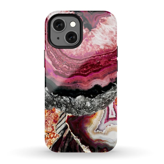 iPhone 13 mini StrongFit Vibrant pink gold agate geode stones by Oana 