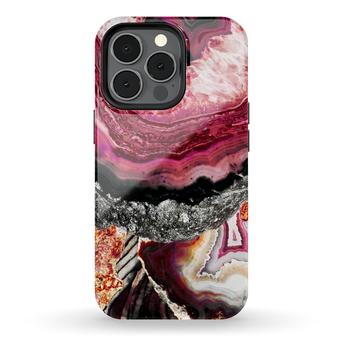iPhone 13 pro StrongFit Vibrant pink gold agate geode stones by Oana 