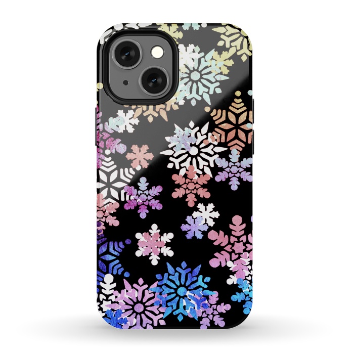 iPhone 13 mini StrongFit Rainbow colourful snowflakes Christmas pattern by Oana 