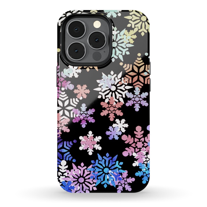 iPhone 13 pro StrongFit Rainbow colourful snowflakes Christmas pattern by Oana 