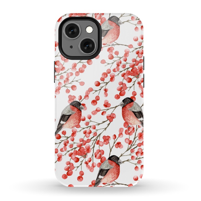 iPhone 13 mini StrongFit Bullfinch and berries by Julia Badeeva