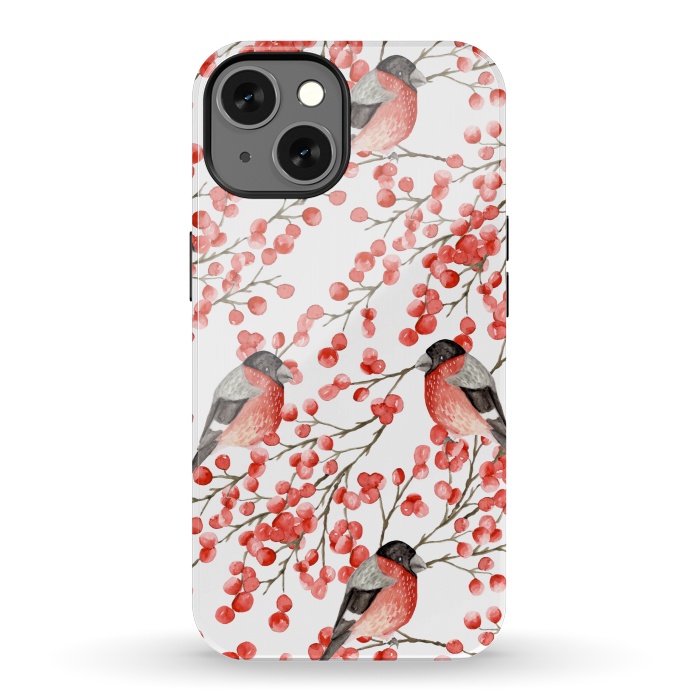iPhone 13 StrongFit Bullfinch and berries by Julia Badeeva