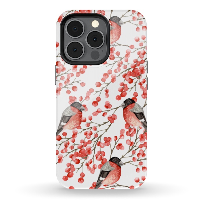 iPhone 13 pro StrongFit Bullfinch and berries by Julia Badeeva