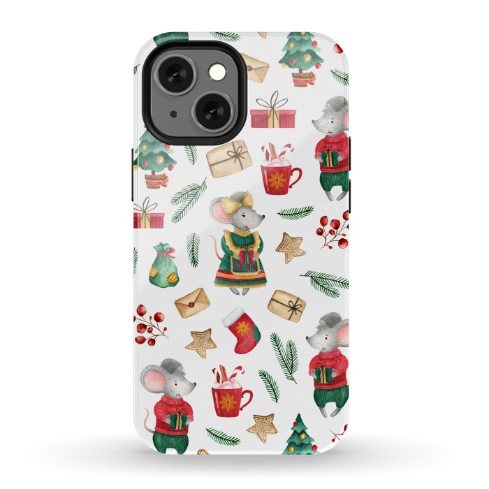 iPhone 13 mini StrongFit Christmas cute mice by Julia Badeeva