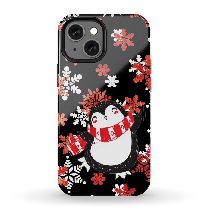 iPhone 13 mini StrongFit Cute penguin and winter snowflakes Jolly Christmas illustration by Oana 