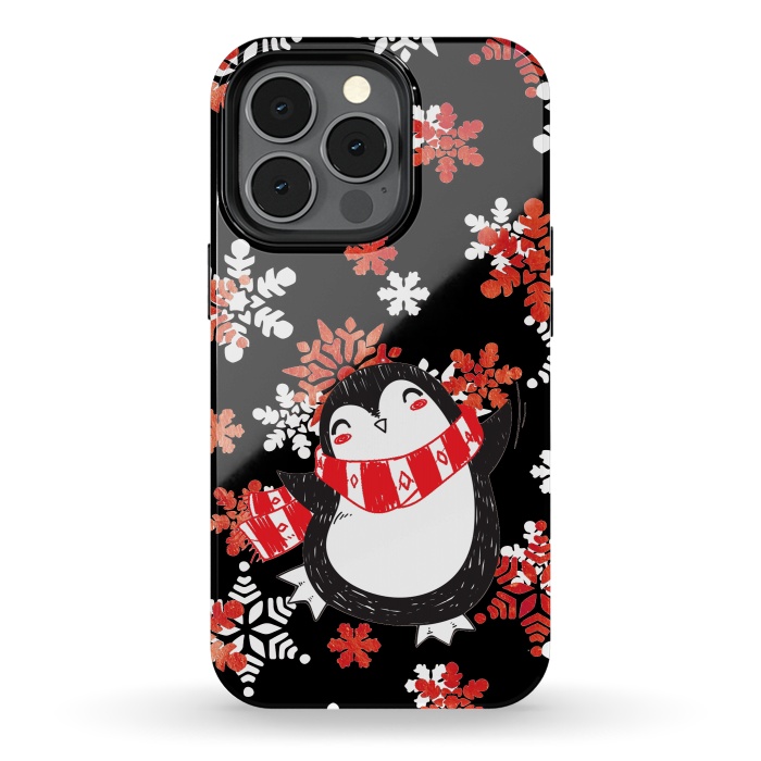 iPhone 13 pro StrongFit Cute penguin and winter snowflakes Jolly Christmas illustration by Oana 