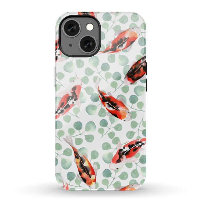 iPhone 13 StrongFit Koi fish. White pattern by Julia Badeeva