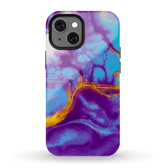 iPhone 13 mini StrongFit blue purple gold marble by haroulita