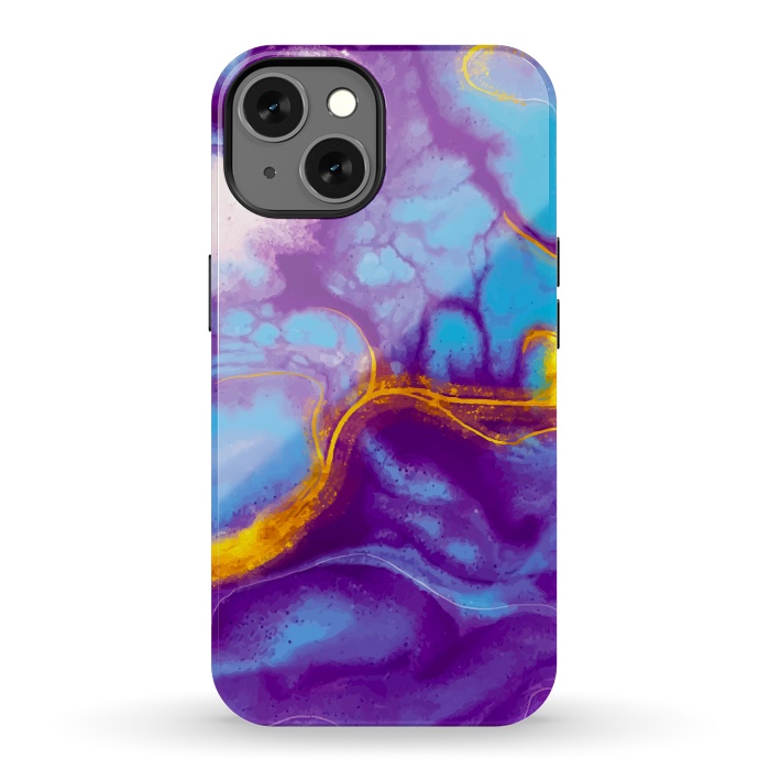 iPhone 13 StrongFit blue purple gold marble by haroulita