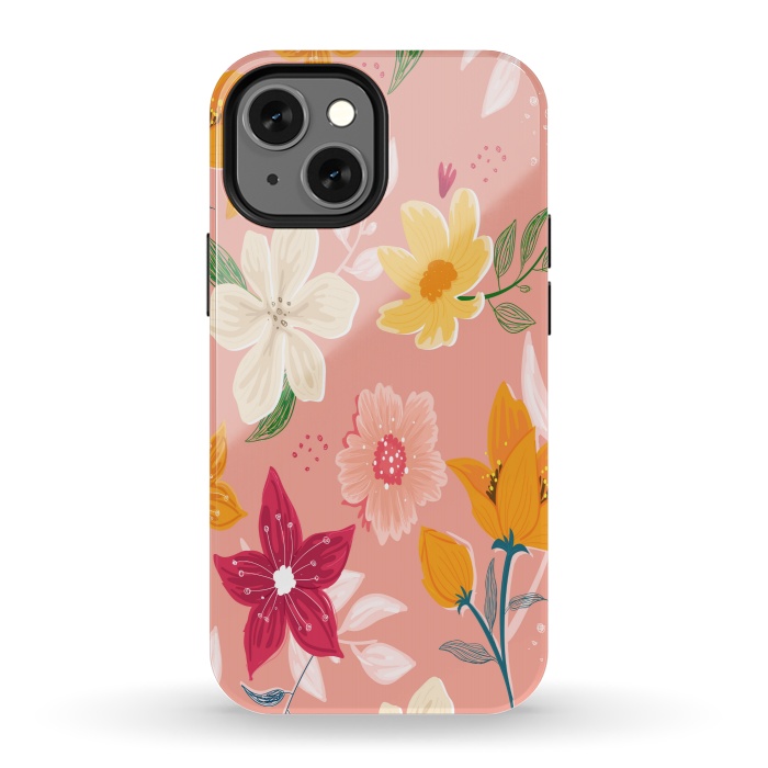 iPhone 13 mini StrongFit peach floral print by MALLIKA