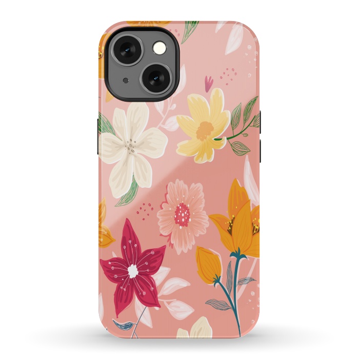 iPhone 13 StrongFit peach floral print by MALLIKA