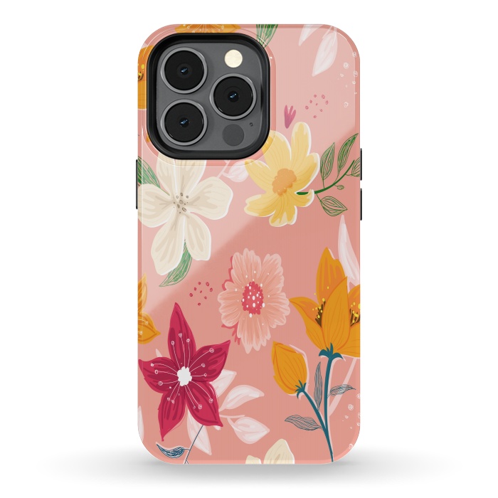 iPhone 13 pro StrongFit peach floral print by MALLIKA