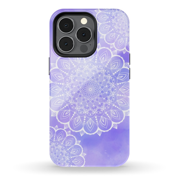 iPhone 13 pro StrongFit Purple mandala flowers by Jms