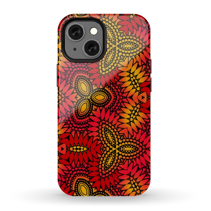 iPhone 13 mini StrongFit Mandala style red and yellow decorative design by Josie