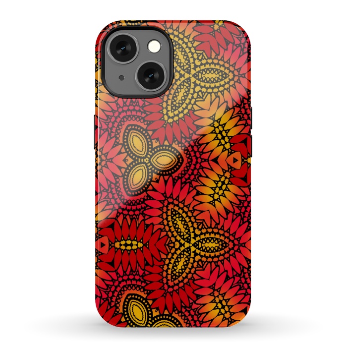 iPhone 13 StrongFit Mandala style red and yellow decorative design by Josie