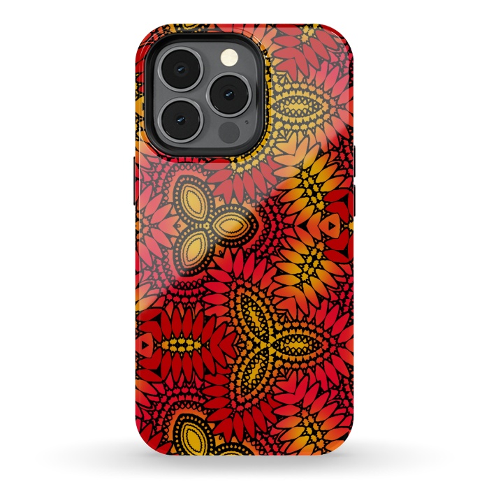 iPhone 13 pro StrongFit Mandala style red and yellow decorative design by Josie