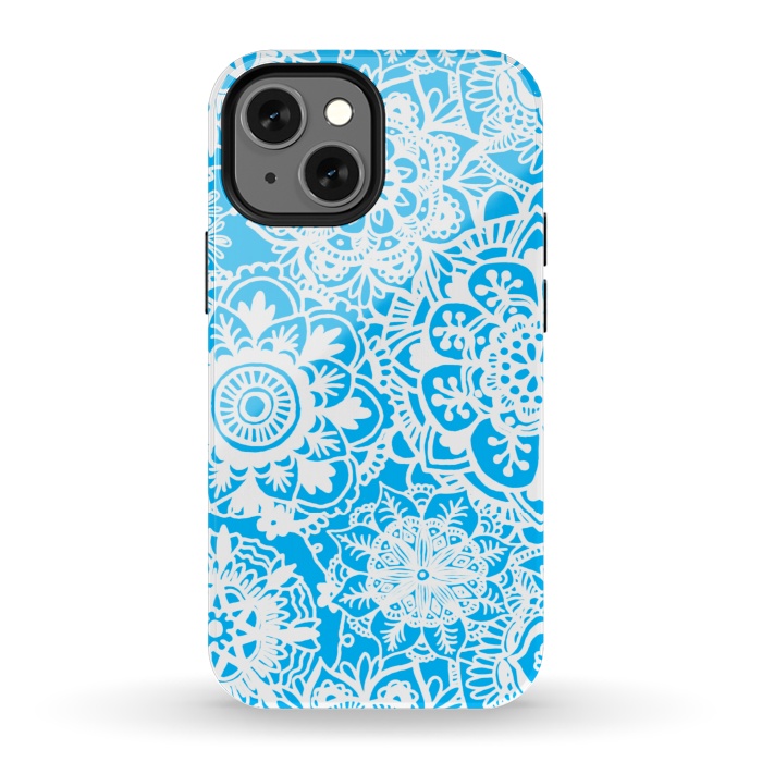 iPhone 13 mini StrongFit Blue and White Mandala Pattern by Julie Erin Designs
