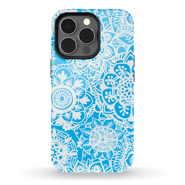 iPhone 13 pro StrongFit Blue and White Mandala Pattern by Julie Erin Designs