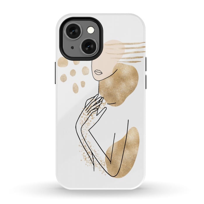 iPhone 13 mini StrongFit Modern Lineart Girl With Gold Shapes by DaDo ART
