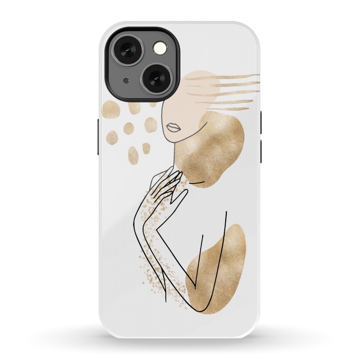 iPhone 13 StrongFit Modern Lineart Girl With Gold Shapes by DaDo ART