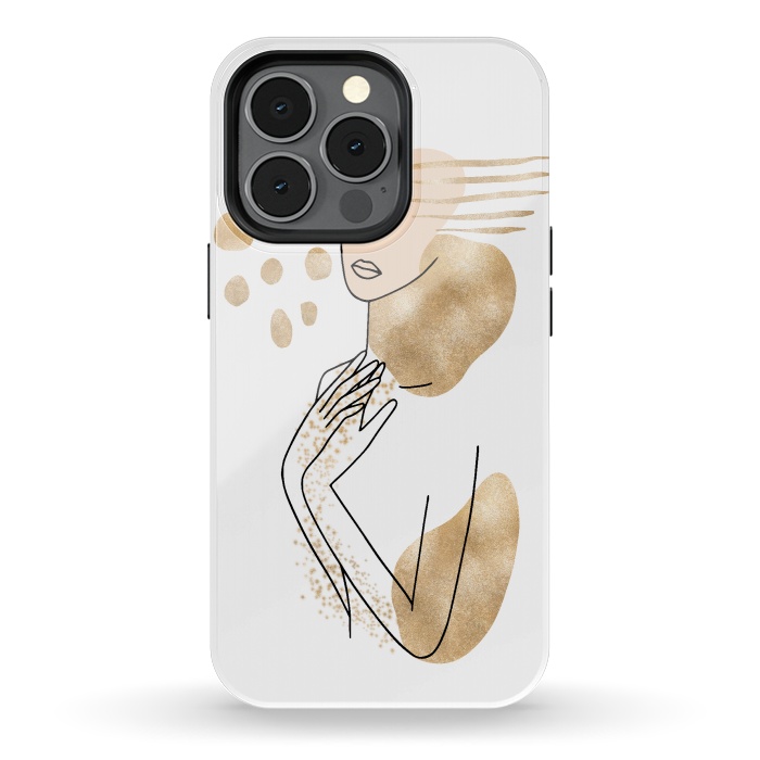 iPhone 13 pro StrongFit Modern Lineart Girl With Gold Shapes by DaDo ART