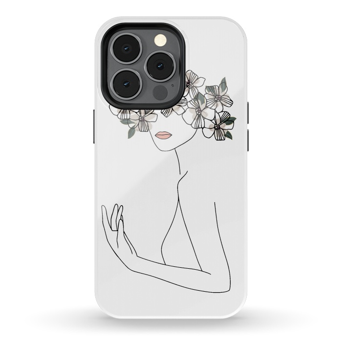 iPhone 13 pro StrongFit Lineart - Nymph Girl Floral by DaDo ART