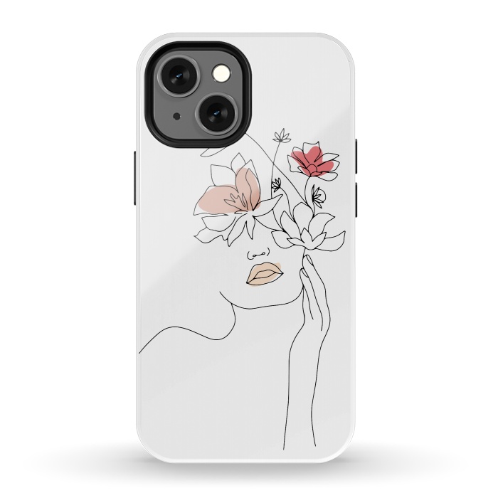 iPhone 13 mini StrongFit Lineart Girl Flowers by DaDo ART