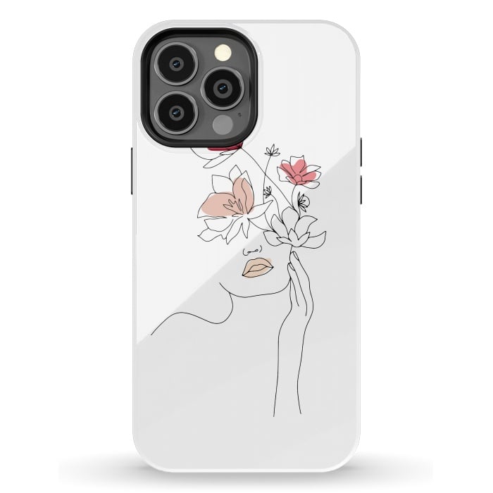 iPhone 13 Pro Max StrongFit Lineart Girl Flowers by DaDo ART