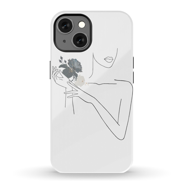 iPhone 13 StrongFit Lineart Girl With Black Flowers by DaDo ART