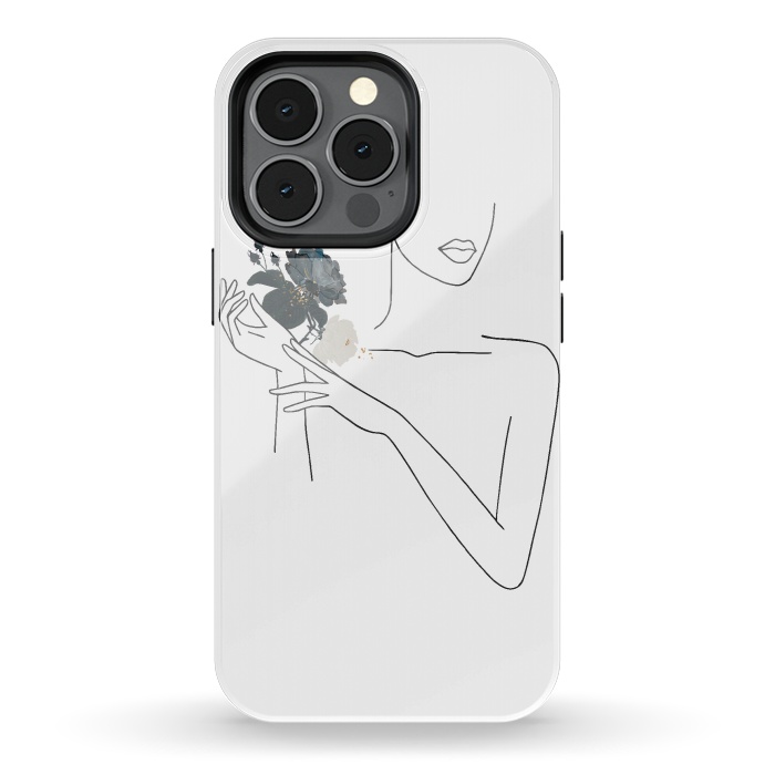 iPhone 13 pro StrongFit Lineart Girl With Black Flowers by DaDo ART
