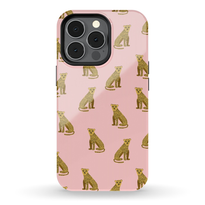 iPhone 13 pro StrongFit Leopard. Pink pattern by Julia Badeeva