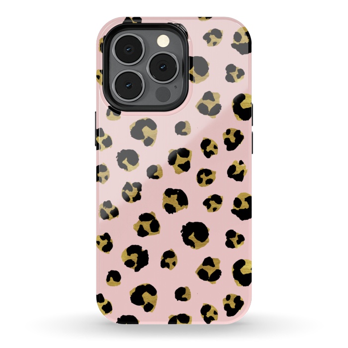 iPhone 13 pro StrongFit Pink and gold leopard by Julia Badeeva