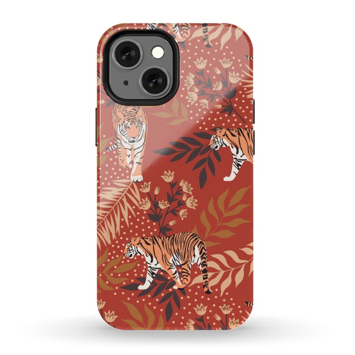iPhone 13 mini StrongFit Tigers. Red pattern by Julia Badeeva